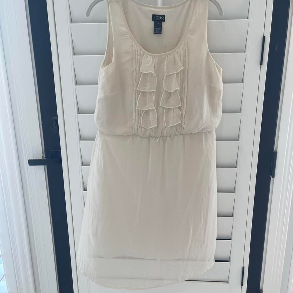 Women's‎ Cream Soho Apparel dress with ruffles and tie back